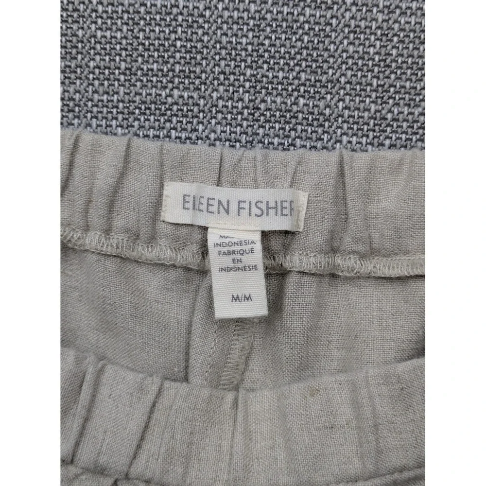 Eileen Fisher Pants Womens M Beige Linen Ankle Elastic Waist Pockets Relaxed Fit